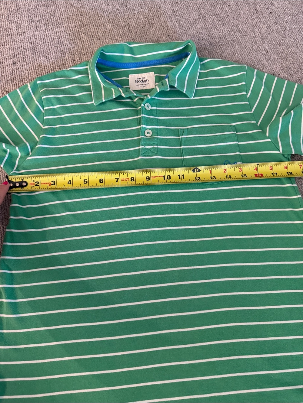 Boden Green and White Striped Polo Shirt With Pocket Boys Size 11-12Y - Picture 5 of 8